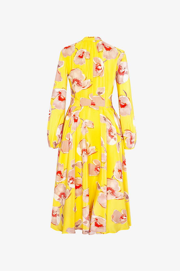 Sly 010 Tailliertes Midi-Kleid Aus Seide-Viskose Mit Blumendruck