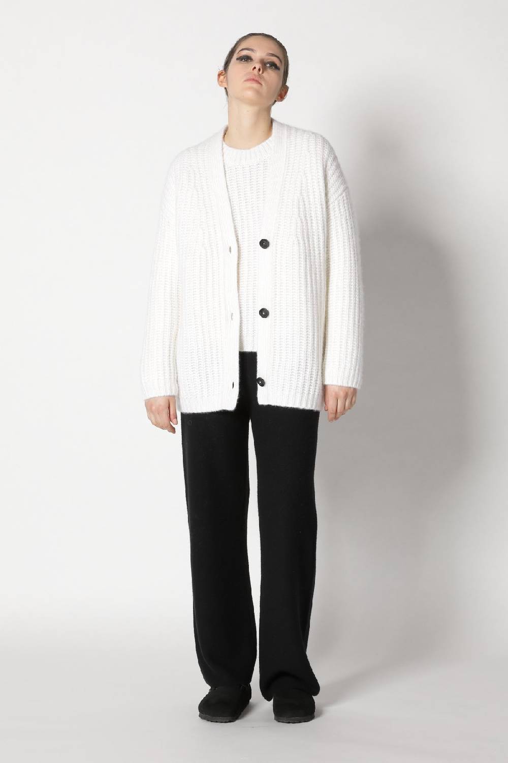 Sminfinity Blurry Chunky Cardy + Blurry Chunky Crewneck + Garter Palazzo Pants