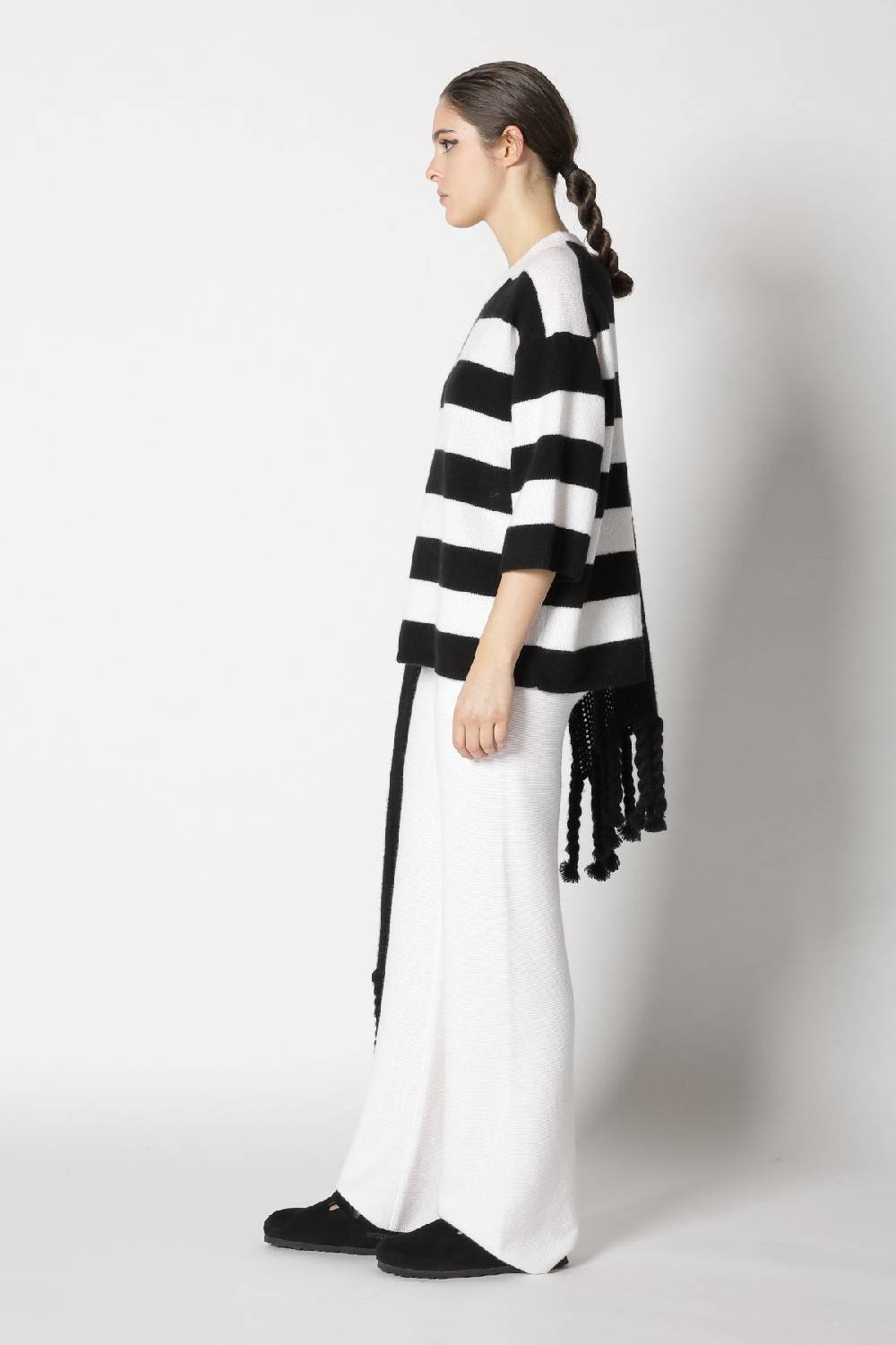 Sminfinity Blurry Stripe Jumper + Blurry Chunky Scarf + Garter Palazzo Pants