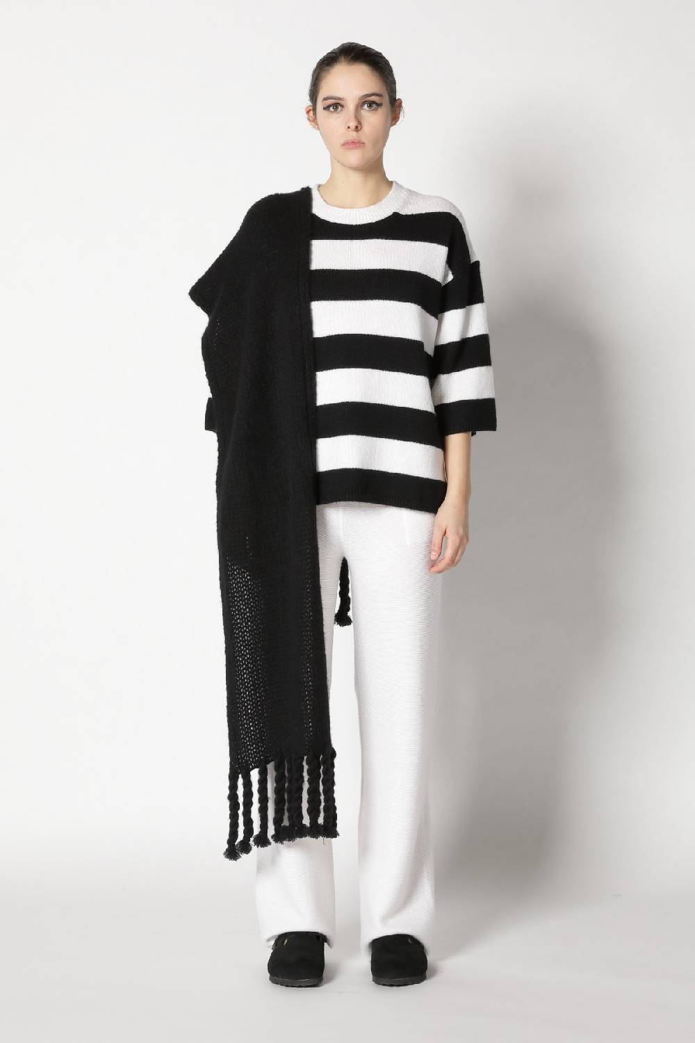 Sminfinity blurry stripe jumper + blurry chunky scarf + garter palazzo pants