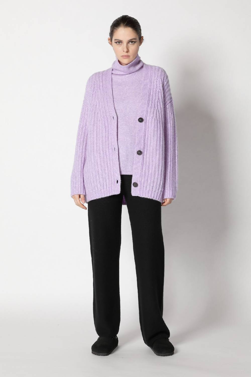 Sminfinity blurry turtle top + blurry chunky cardy + garter palazzo pants