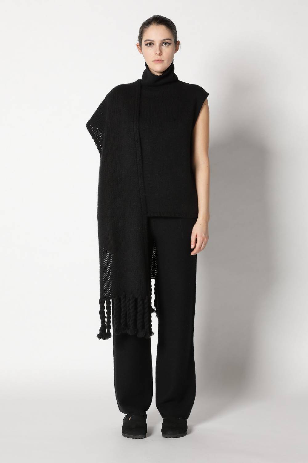 Sminfinity blurry turtle top + blurry chunky scarf + garter palazzo pants