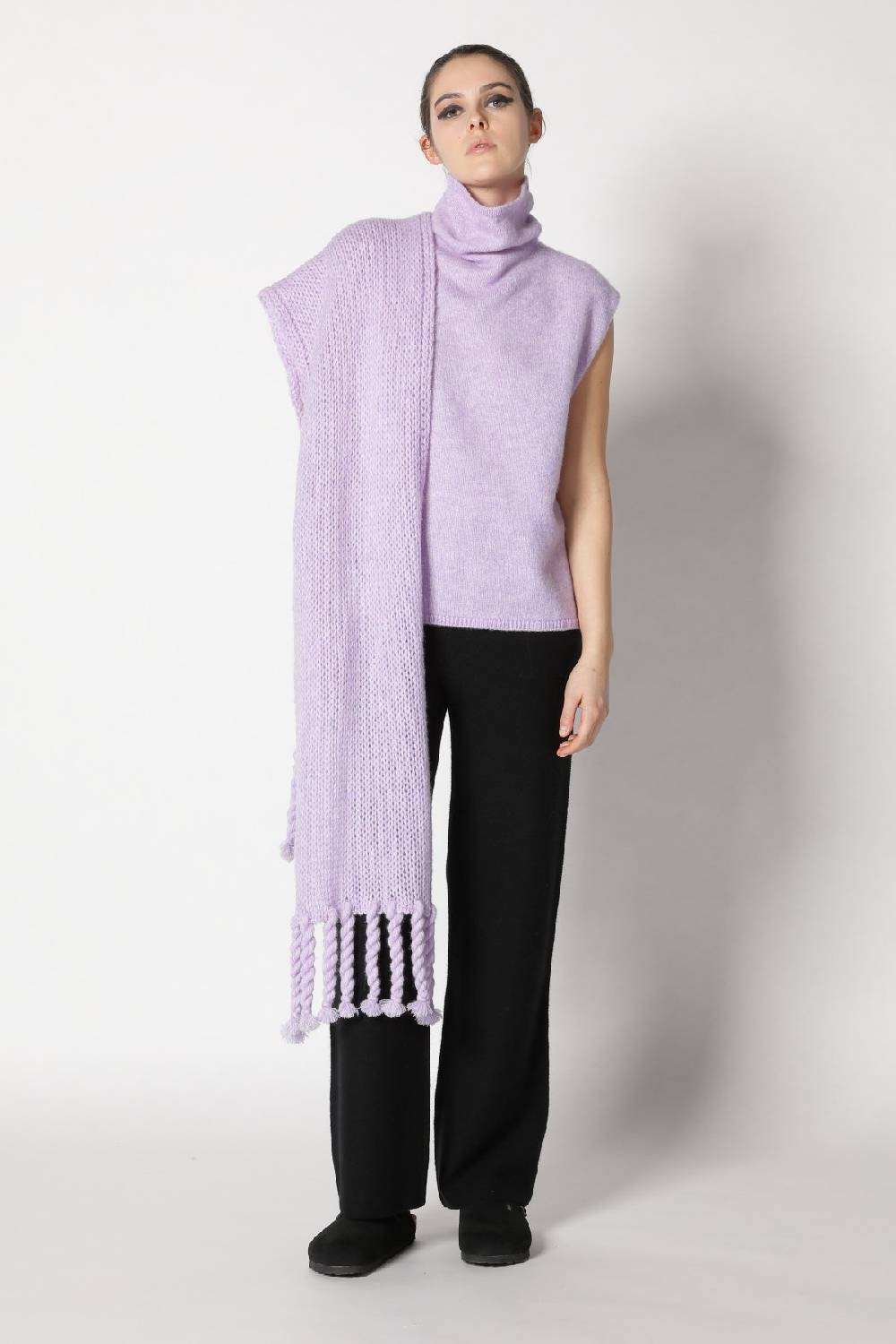 Sminfinity blurry turtle top + blurry chunky scarf + garter palazzo pants