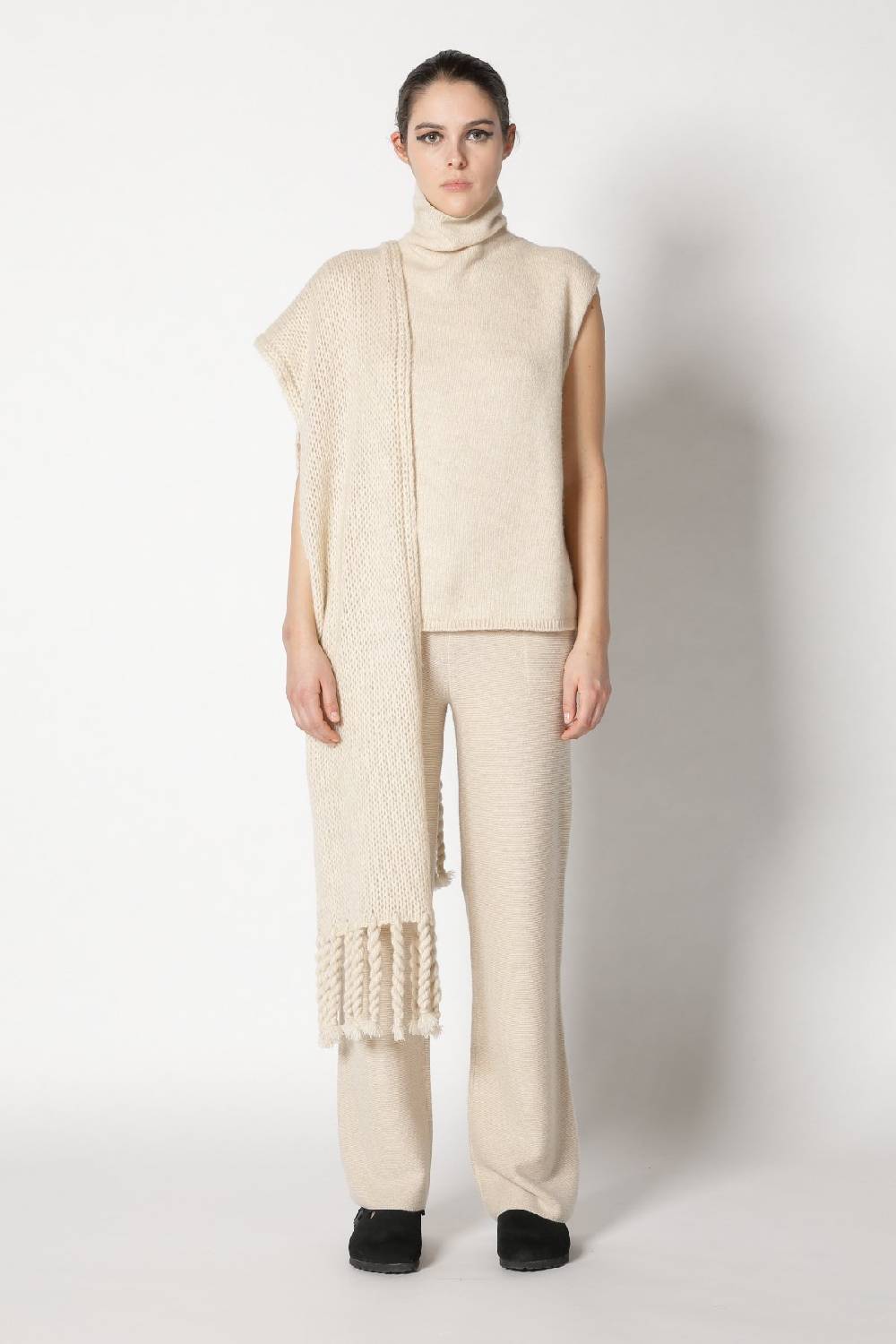 Sminfinity blurry turtle top + blurry chunky scarf + garter palazzo pants