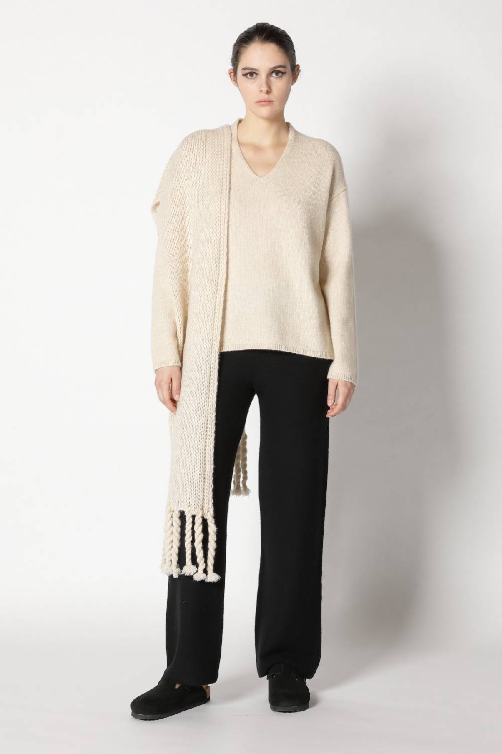 Sminfinity blurry V jumper + blurry chunky scarf + garter palazzo pants