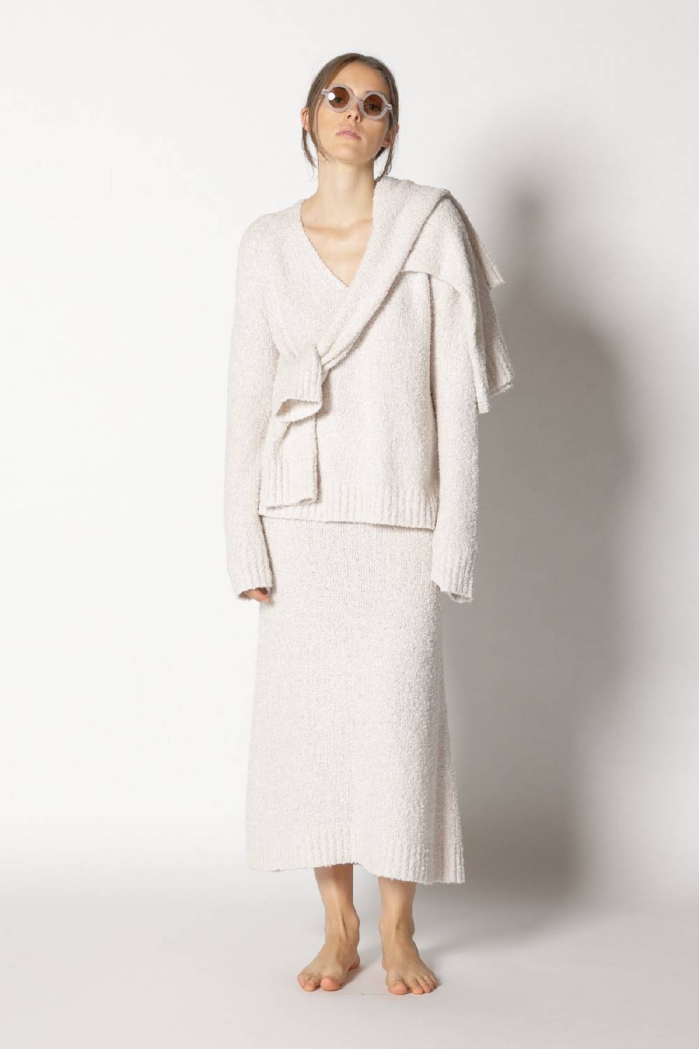 Sminfinity bouclé V neck + bouclé turtle + bouclé A skirt