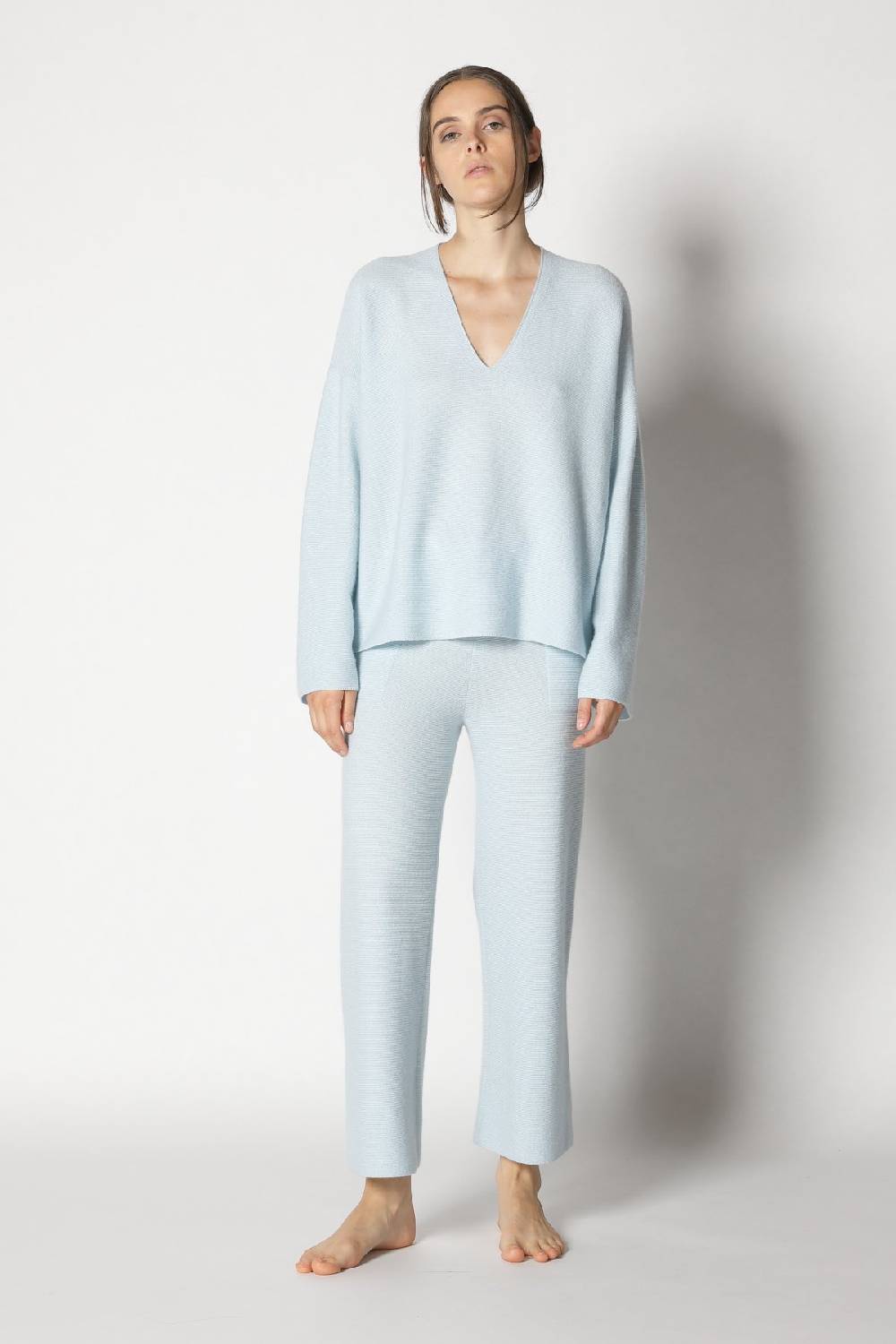 Sminfinity Doubleface Capecoat + Garter V Neck + Garter Cropped Pants