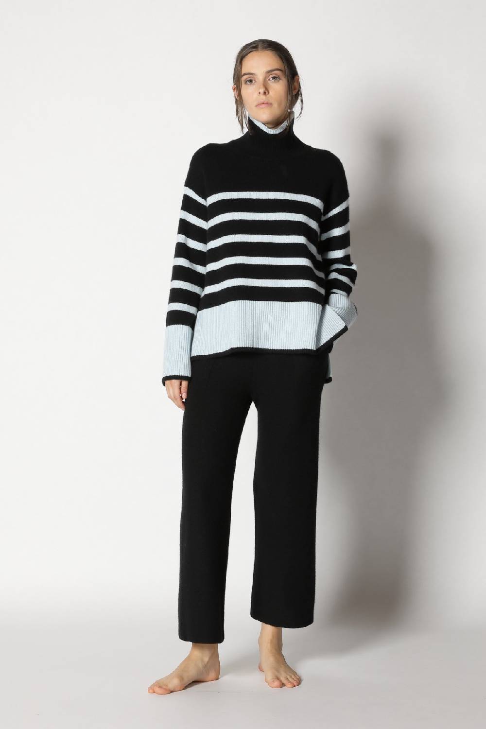 Sminfinity Doubleface Capecoat + Slouchy Striped Turtle + Gater Cropped Pants