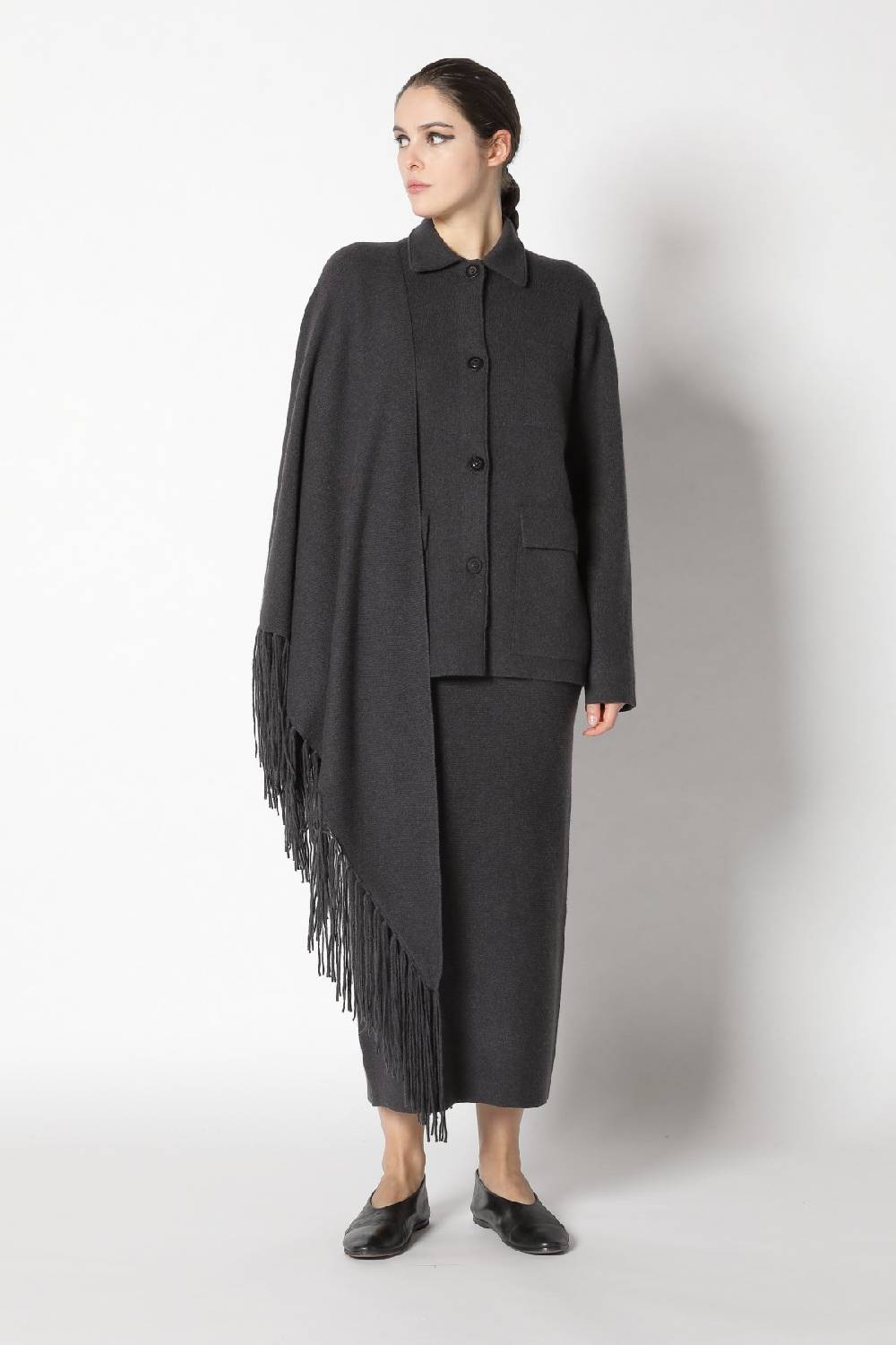 Sminfinity doubleface shirtjacket + garter triangle + garter maxi skirt