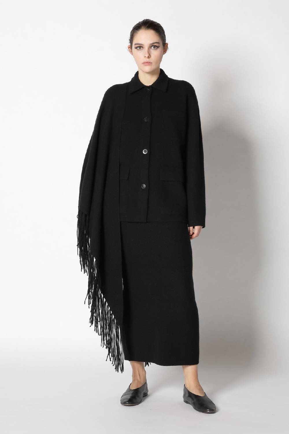 Sminfinity doubleface shirtjacket + garter triangle + garter maxi skirt