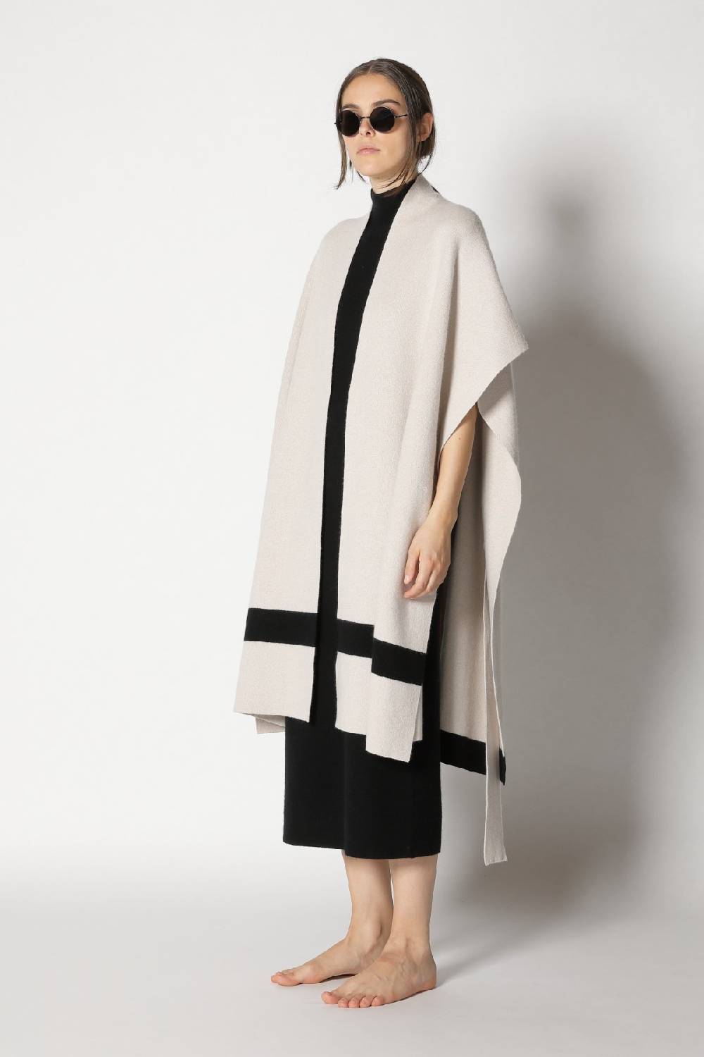 Sminfinity Doubleface Striped Capecoat + Garter Maxi Dress