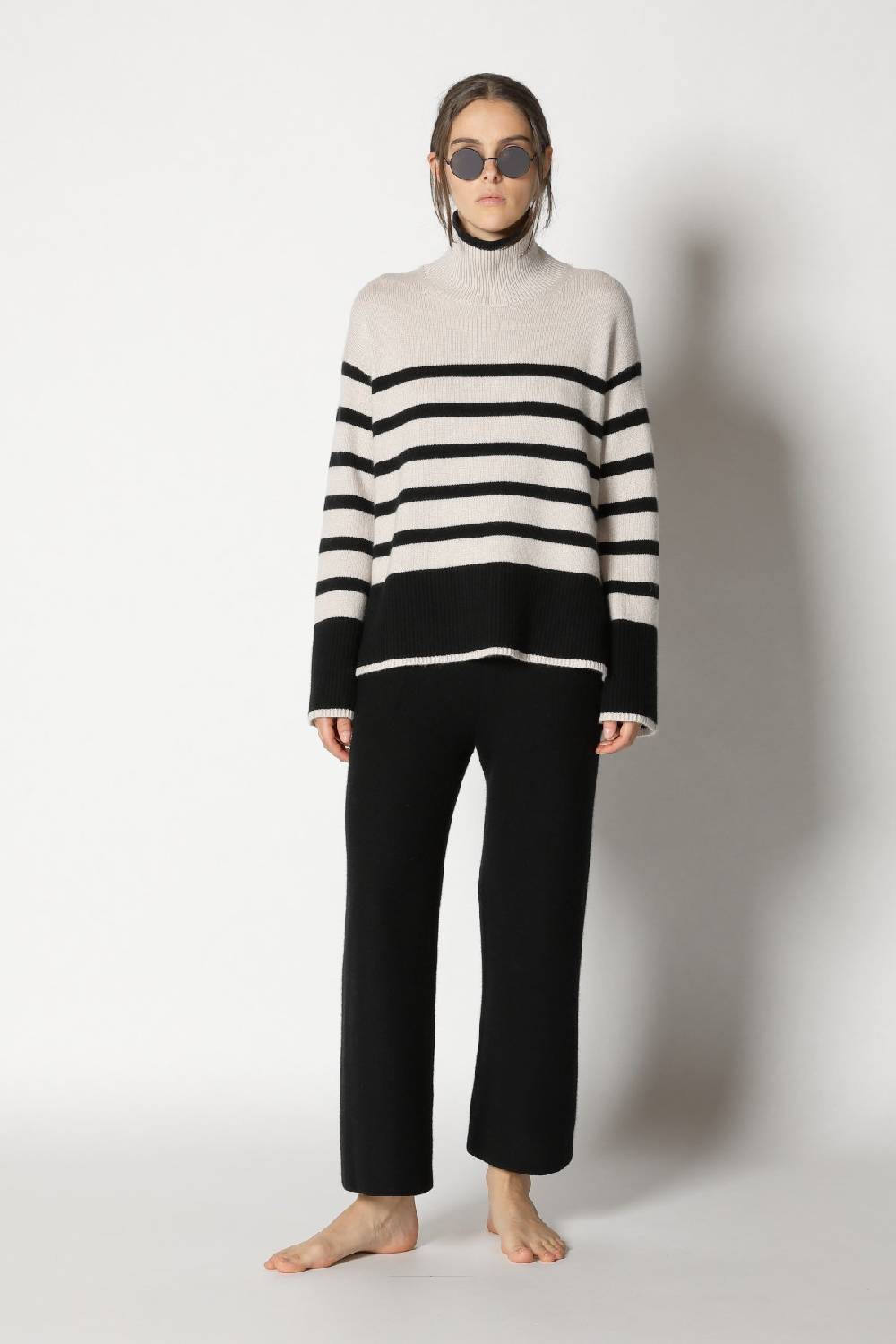 Sminfinity Doubleface Striped Capecoat + Slouchy Striped Turtle + Gater Cropped Pants