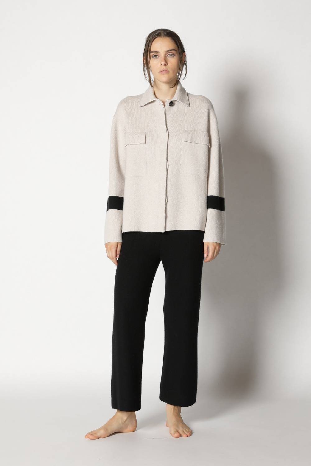 Sminfinity Doubleface Striped Shirtjacket + Garter Cropped Pants