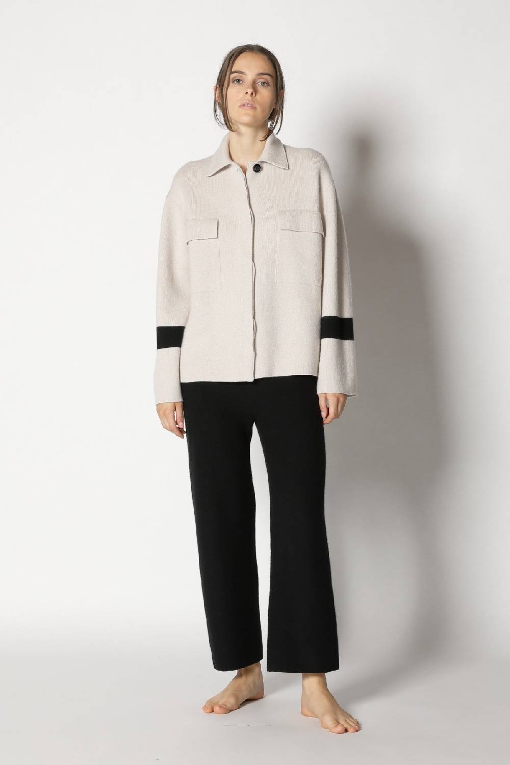 Sminfinity doubleface striped shirtjacket + garter cropped pants