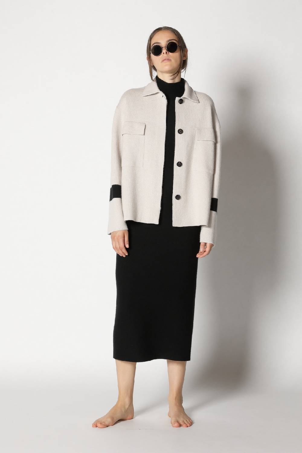 Sminfinity Doubleface Striped Shirtjacket + Garter Maxi Dress