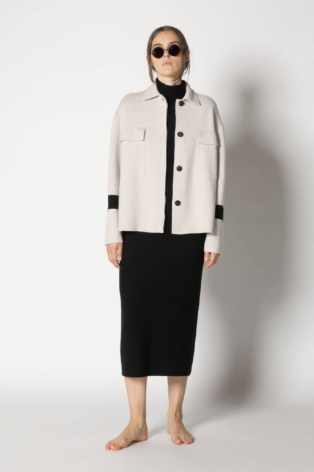 Sminfinity doubleface striped shirtjacket + garter maxi dress