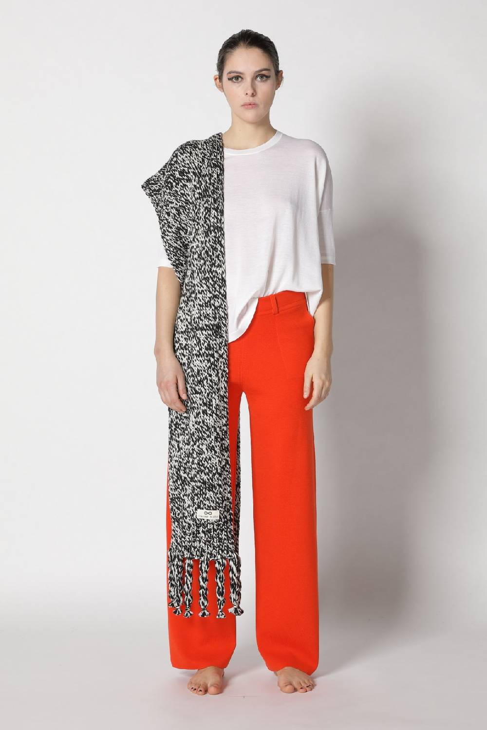 Sminfinity Flowing Cape Jumper + Milano Palazzo Pants + Contrast Mouliné Scarf