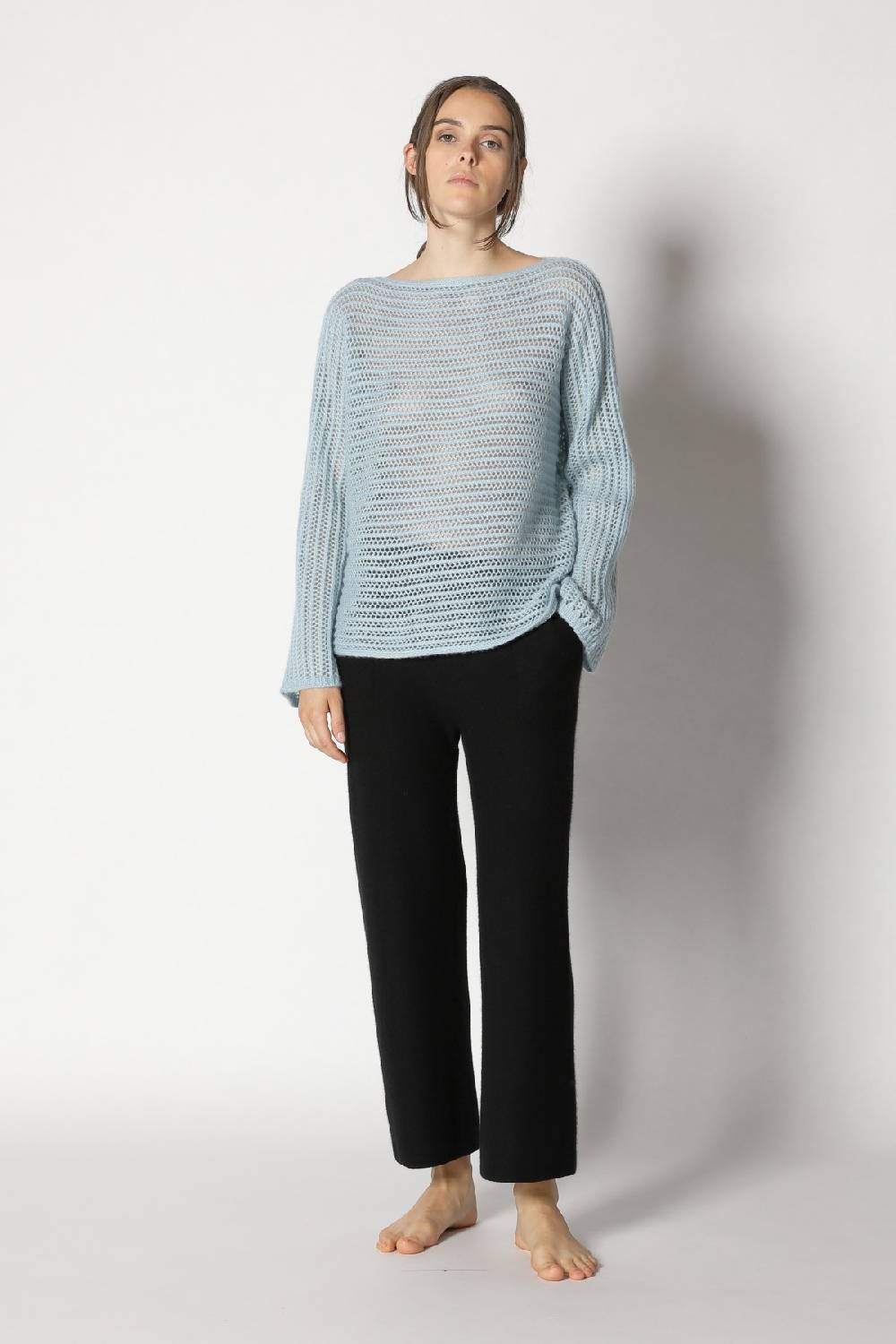 Sminfinity Fluffy Airy Boatneck + Fluffy Airy Plaid + Garter Cropped Pants
