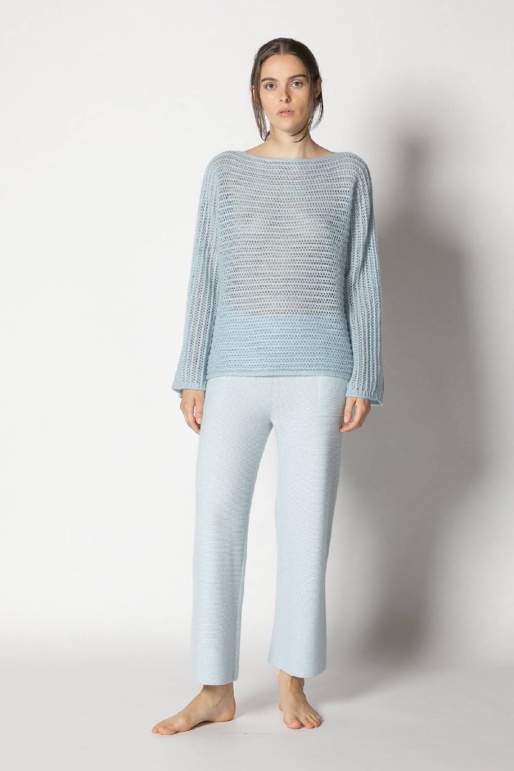Sminfinity Fluffy Airy Boatneck + Fluffy Airy Plaid + Garter Cropped Pants