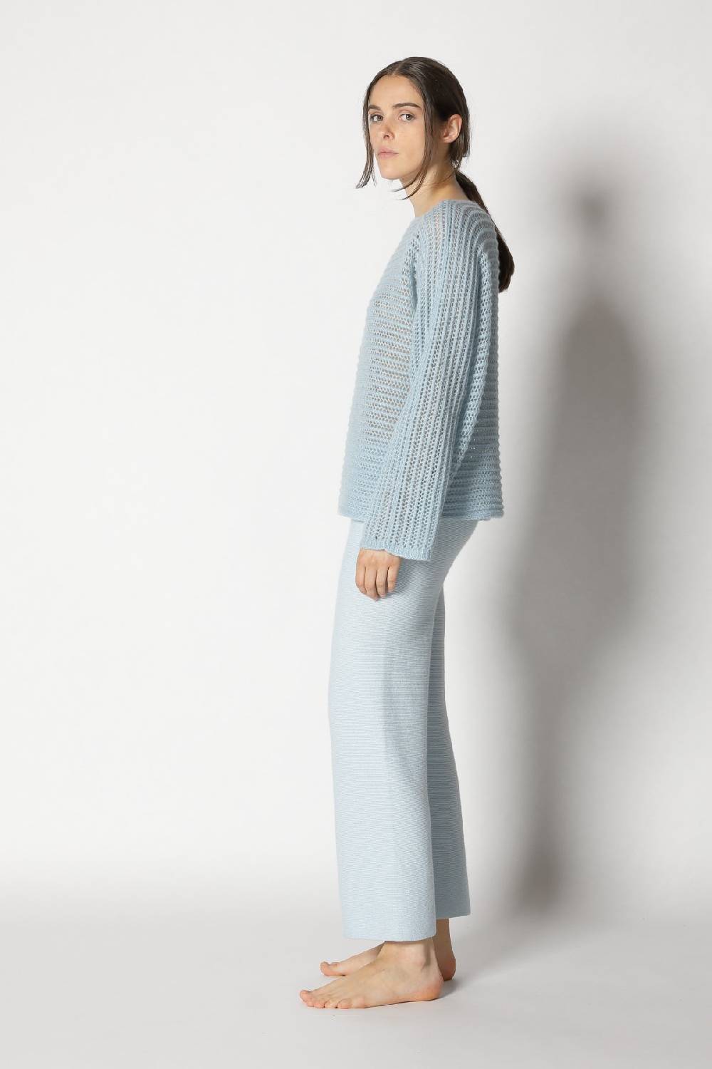 Sminfinity Fluffy Airy Boatneck + Fluffy Airy Plaid + Garter Cropped Pants