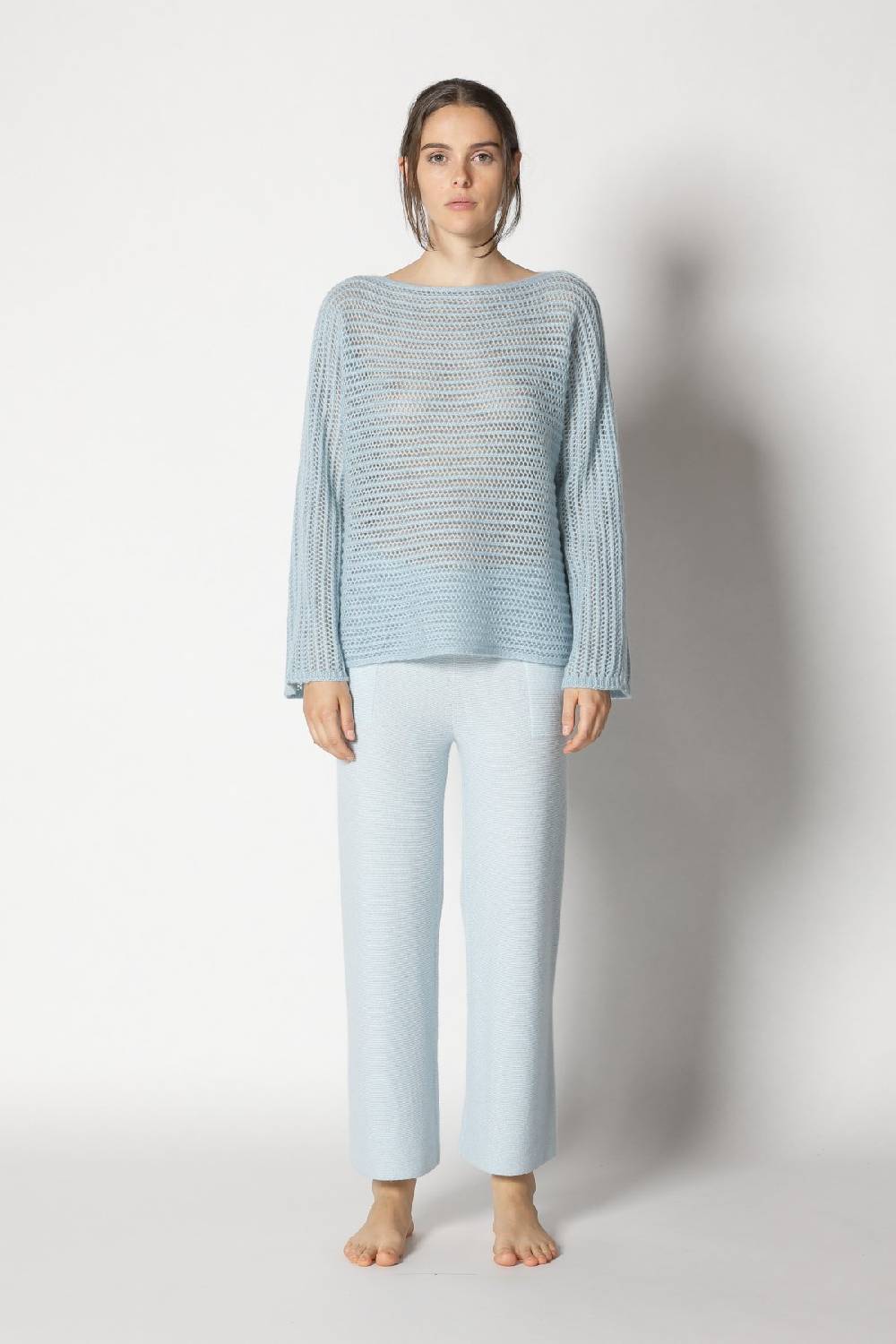 Sminfinity Fluffy Airy Boatneck + Fluffy Airy Plaid + Garter Cropped Pants