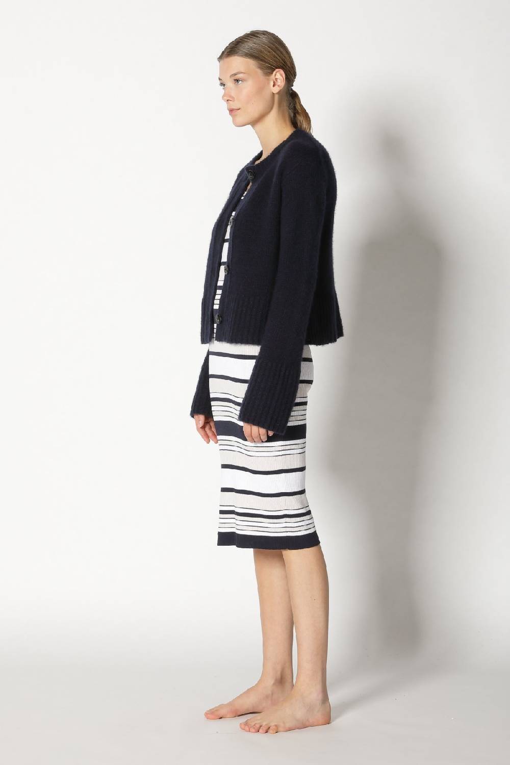 Sminfinity Fluffy Cropped Jacket + Silky Rib Stripe Tank Dress