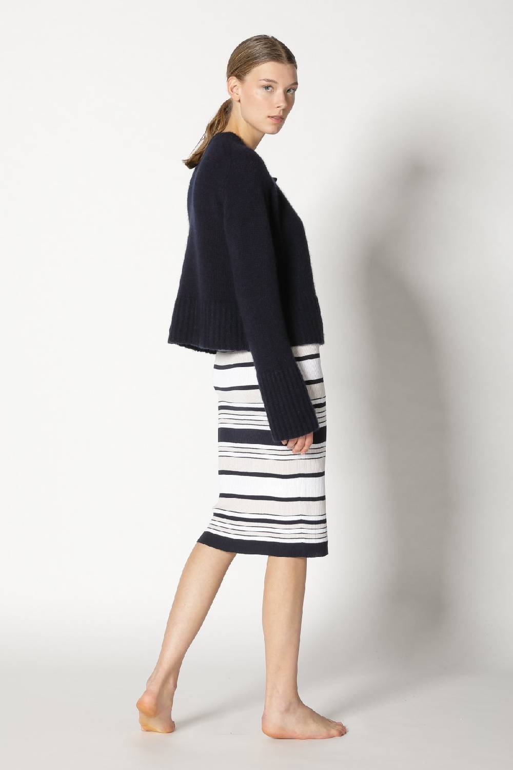 Sminfinity Fluffy Cropped Jacket + Silky Rib Stripe Tank Dress