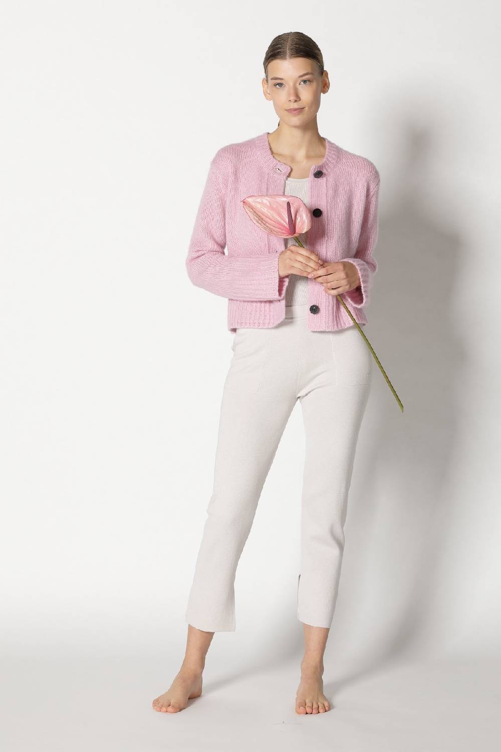 Sminfinity Fluffy Cropped Jacket + Silky Rib Tank Top + Silky Cropped Pants