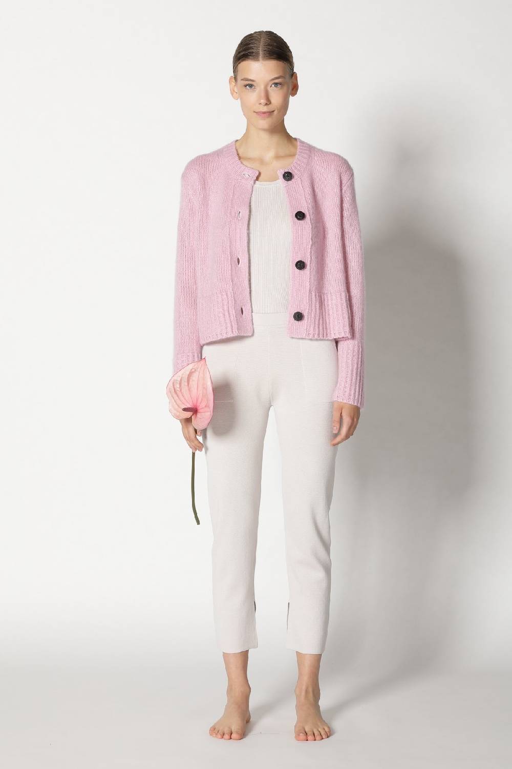 Sminfinity Fluffy Cropped Jacket + Silky Rib Tank Top + Silky Cropped Pants