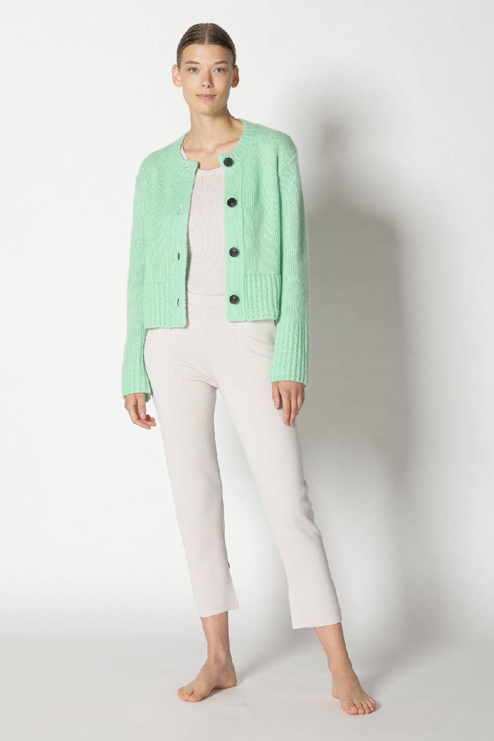 Sminfinity Fluffy Cropped Jacket + Silky Rib Tank Top + Silky Cropped Pants