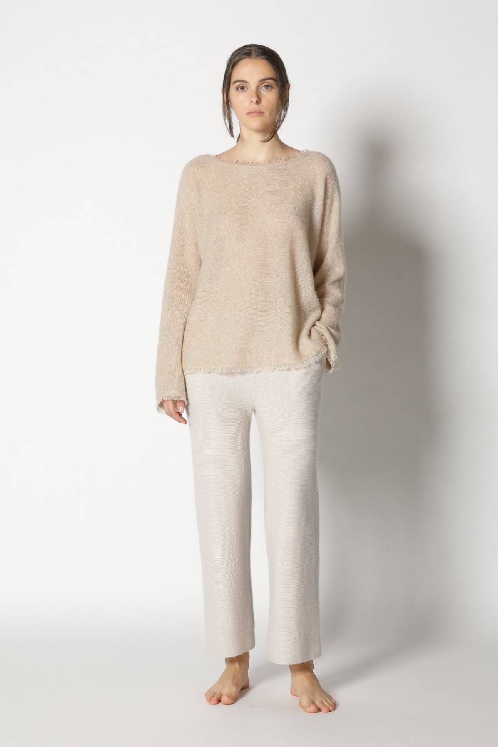 Sminfinity Fluffy Fringe Boatneck + Fluffy Fringe Cape + Garter Cropped Pants