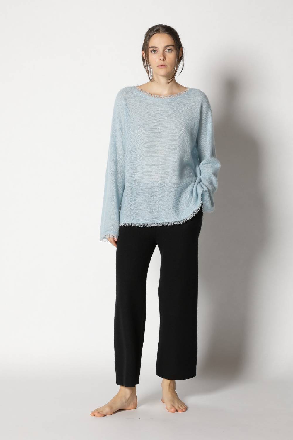 Sminfinity fluffy fringe boatneck + garter cropped pants