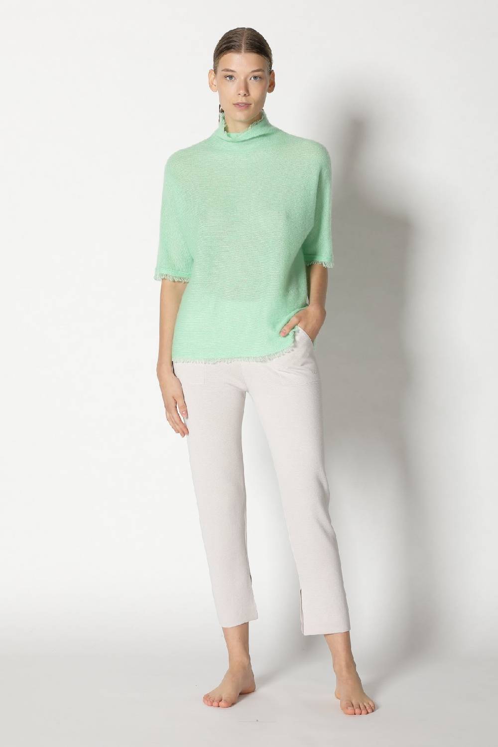 Sminfinity Fluffy Fringe Turtle Top + Silky Cropped Pants