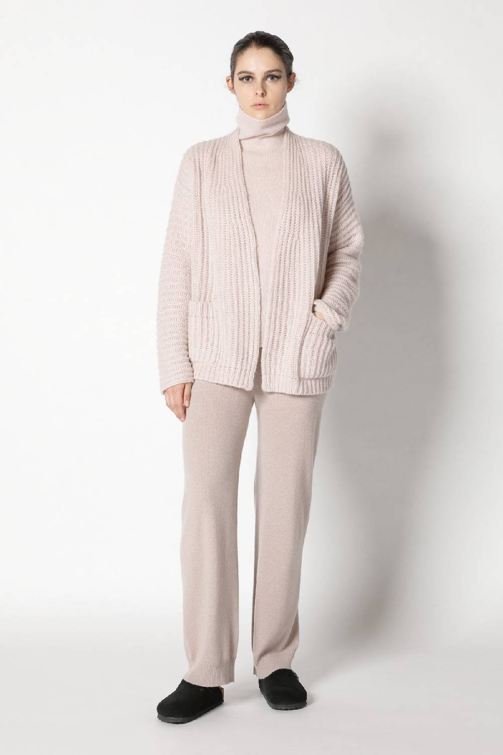 Sminfinity Fluffy Rib Jacket + Fluffy Turtle Top + Infinite Palazzo Pants