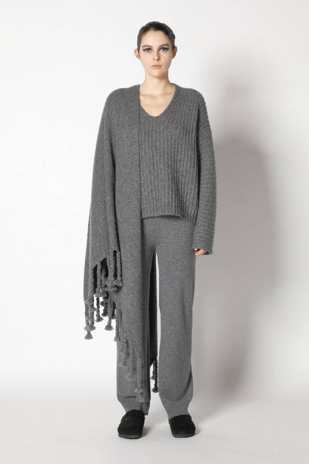 Sminfinity fluffy rib v neck + fluffy triangle + infinite palazzo pants