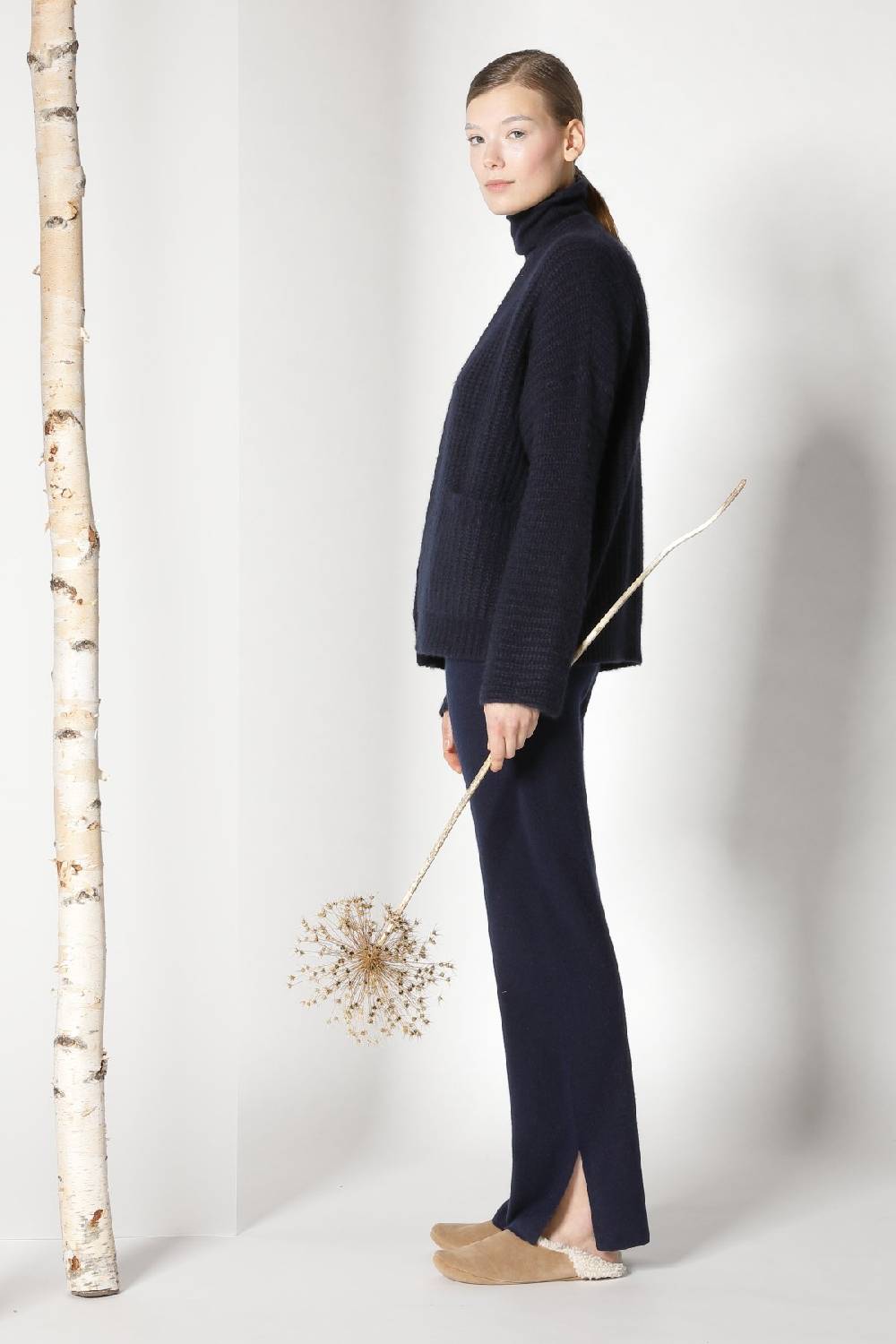 Sminfinity Fluffy Ribbed Jacket + Fluffy 1 Ply Turtleneck + Pure Slitted Pants