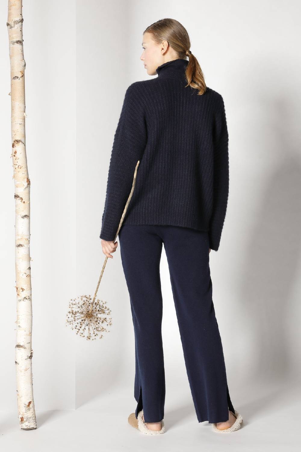 Sminfinity Fluffy Ribbed Jacket + Fluffy 1 Ply Turtleneck + Pure Slitted Pants