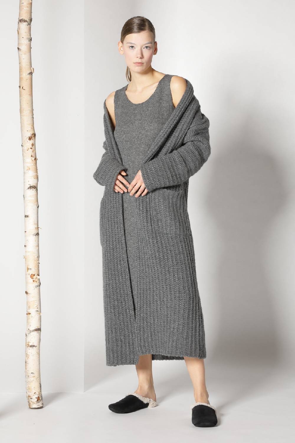 Sminfinity Fluffy Ribbed Maxi Coat + Fluffy 1 Ply Tank Dress