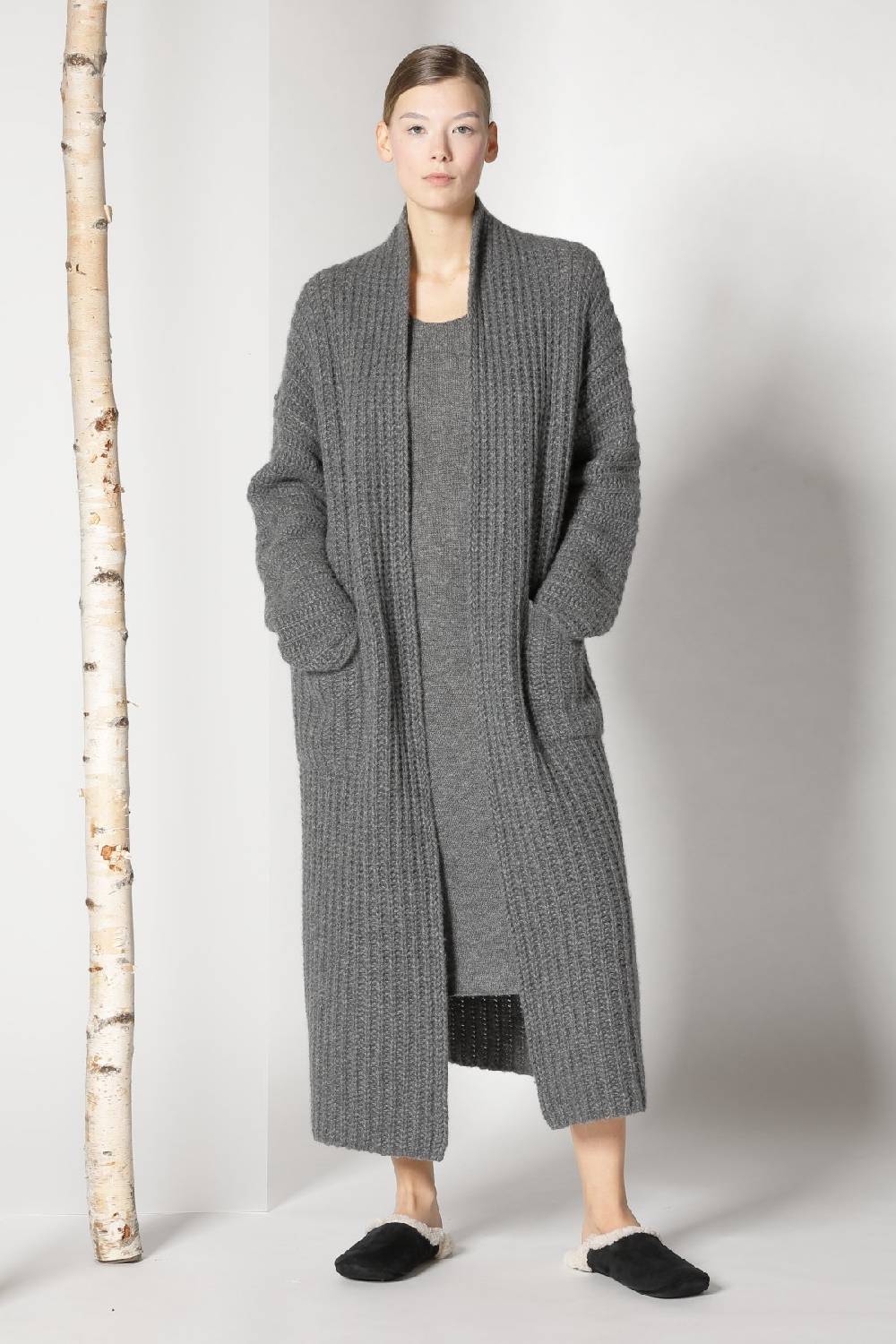 Sminfinity Fluffy Ribbed Maxi Coat + Fluffy 1 Ply Tank Dress
