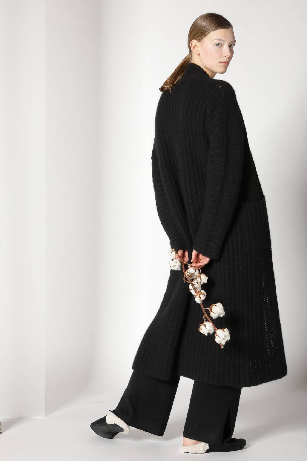 Sminfinity Fluffy Ribbed Maxi Coat + Fluffy 1 Ply Tank Dress + Pure Slitted Pants