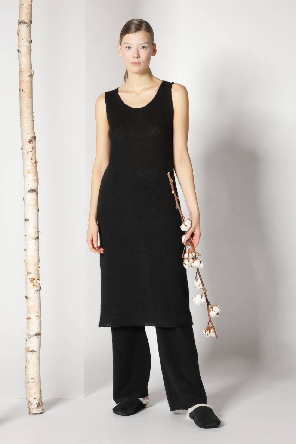 Sminfinity Fluffy Ribbed Maxi Coat + Fluffy 1 Ply Tank Dress + Pure Slitted Pants