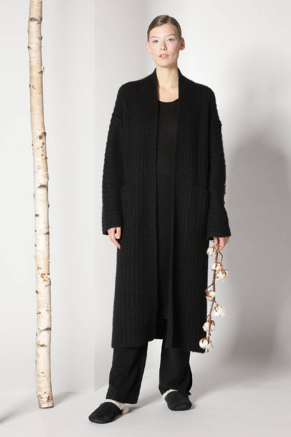 Sminfinity fluffy ribbed maxi coat + fluffy 1 Ply tank dress + pure slitted pants