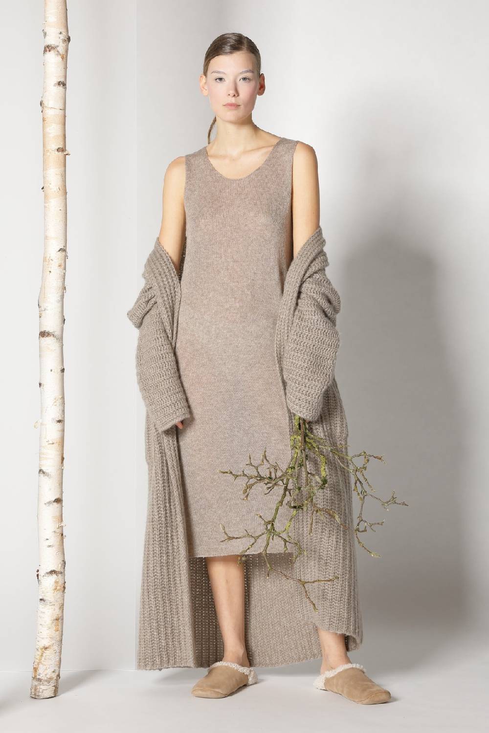 Sminfinity fluffy ribbed maxi coat + fluffy 1 Ply tank dress