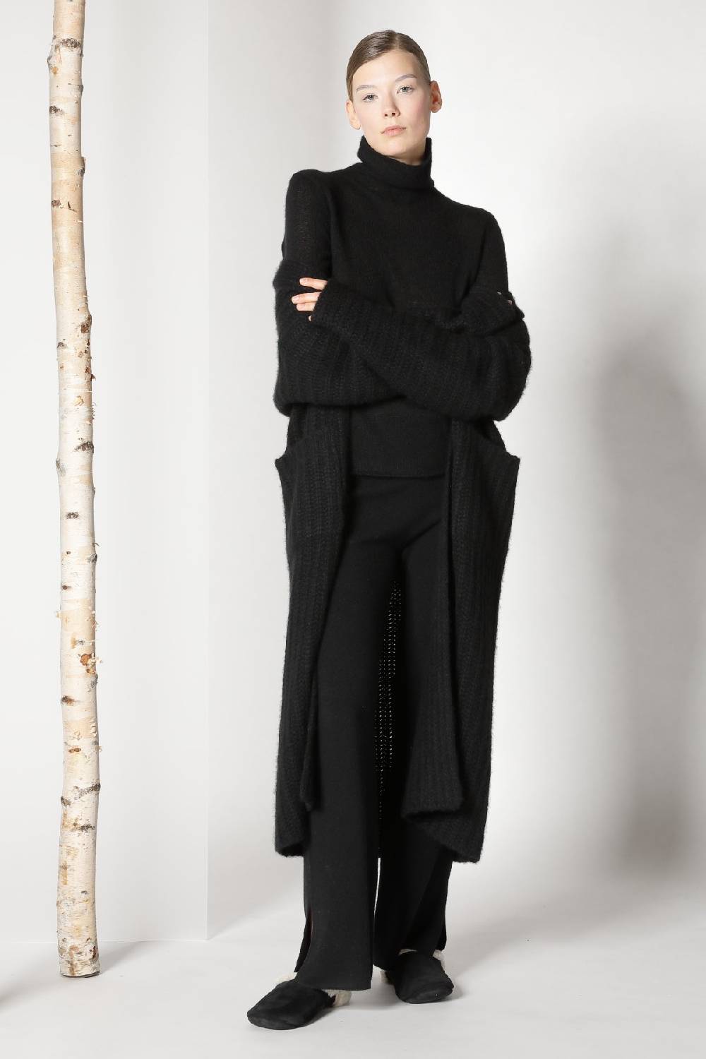 Sminfinity Fluffy Ribbed Maxi Coat + Fluffy 1 Ply Turtleneck + Pure Slitted Pants