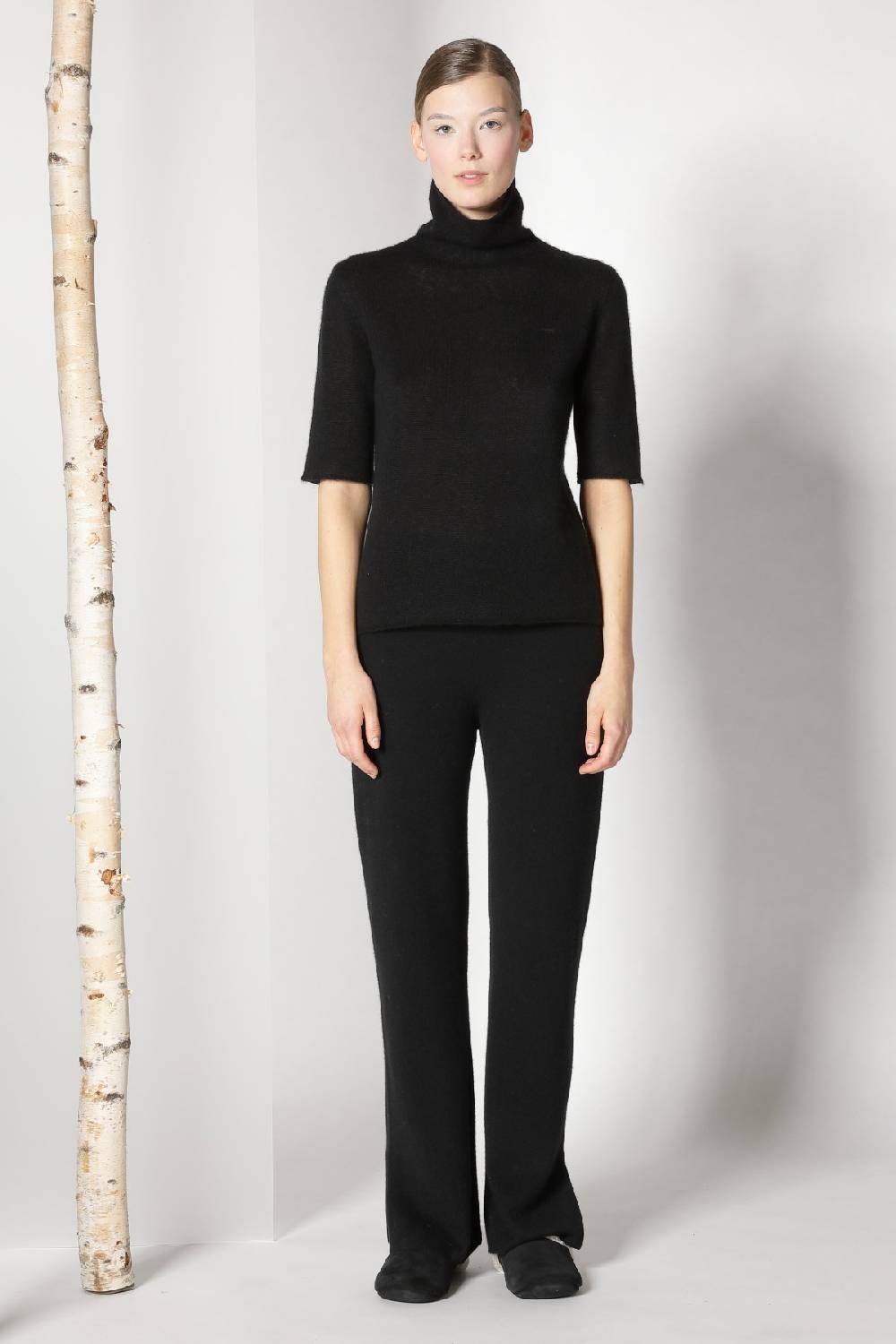 Sminfinity fluffy ribbed maxi coat + fluffy 1 Ply turtleneck + pure slitted pants