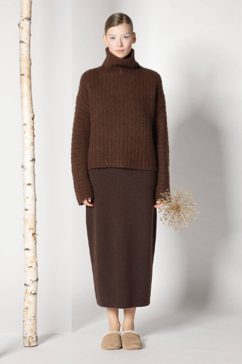 Sminfinity Fluffy Ribbed Turtleneck Jumper + Pure All Needle Tulip Skirt
