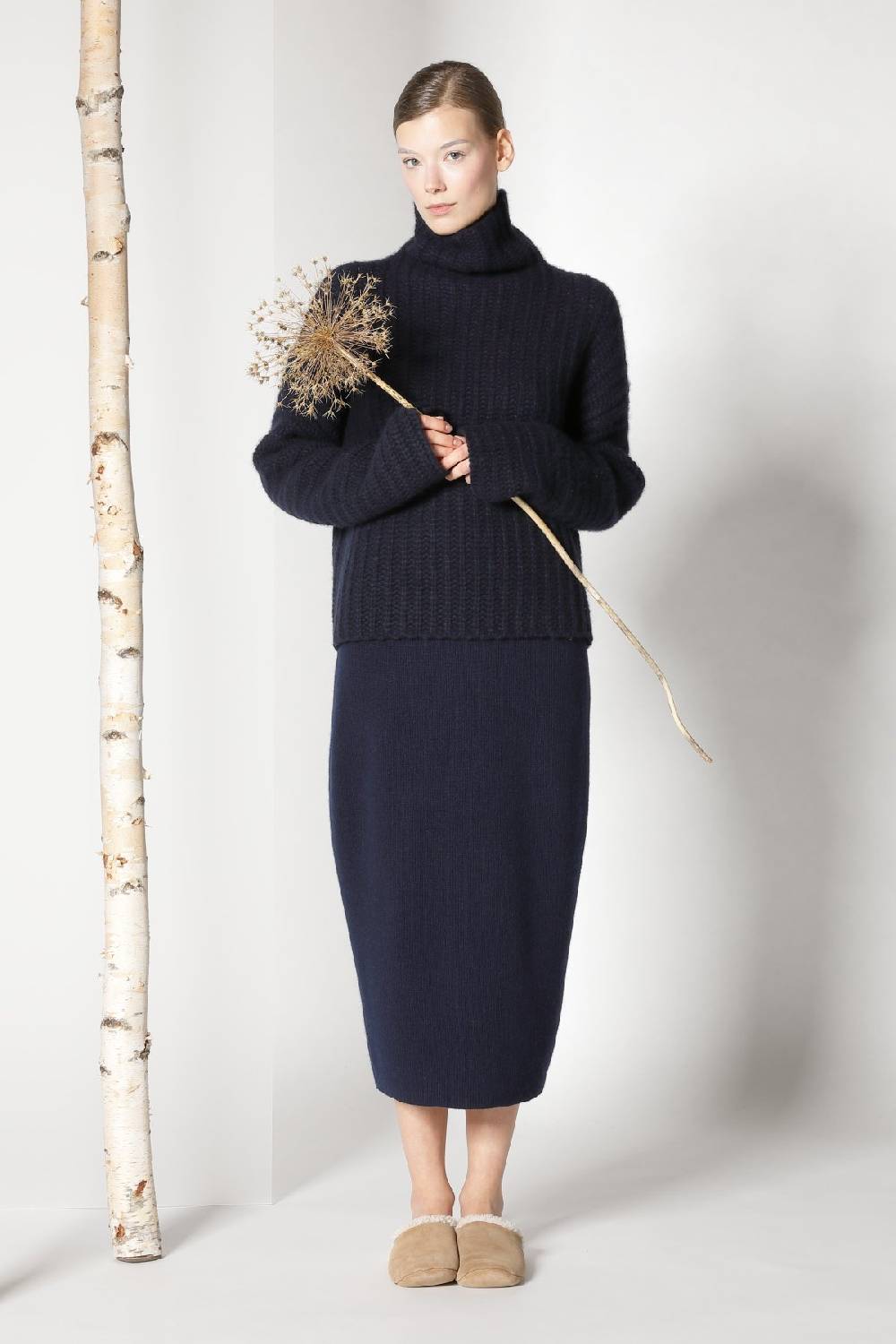 Sminfinity Fluffy Ribbed Turtleneck Jumper + Pure All Needle Tulip Skirt