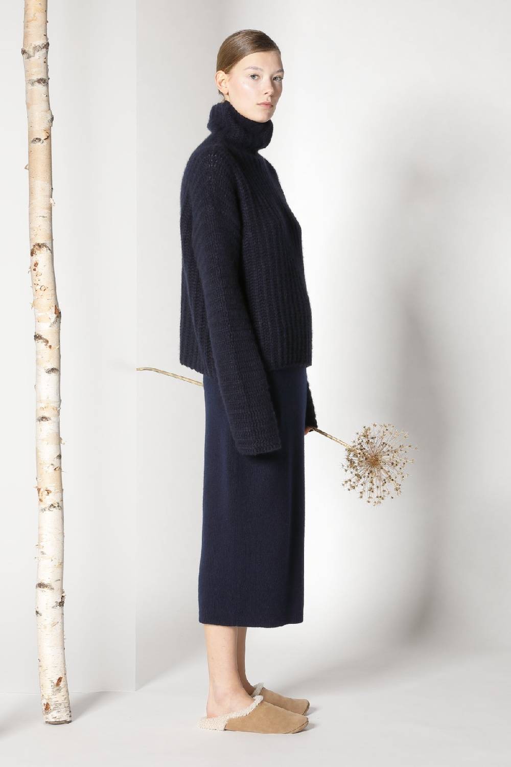 Sminfinity Fluffy Ribbed Turtleneck Jumper + Pure All Needle Tulip Skirt