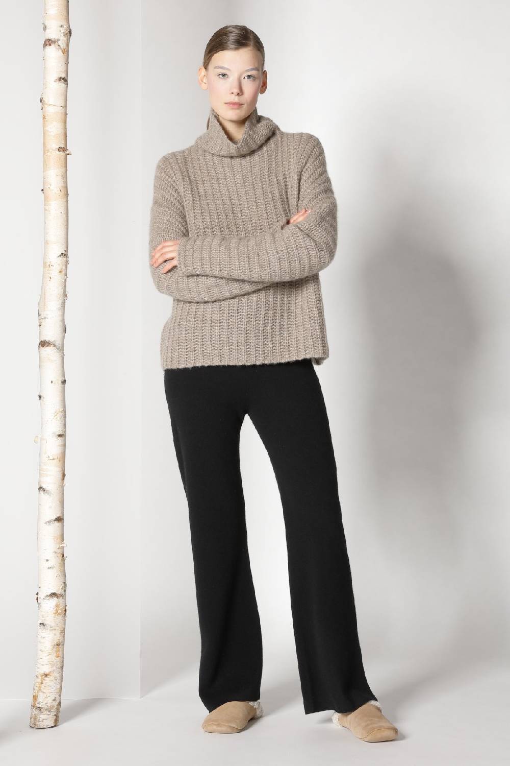 Sminfinity Fluffy Ribbed Turtleneck Jumper + Pure Slitted Pants