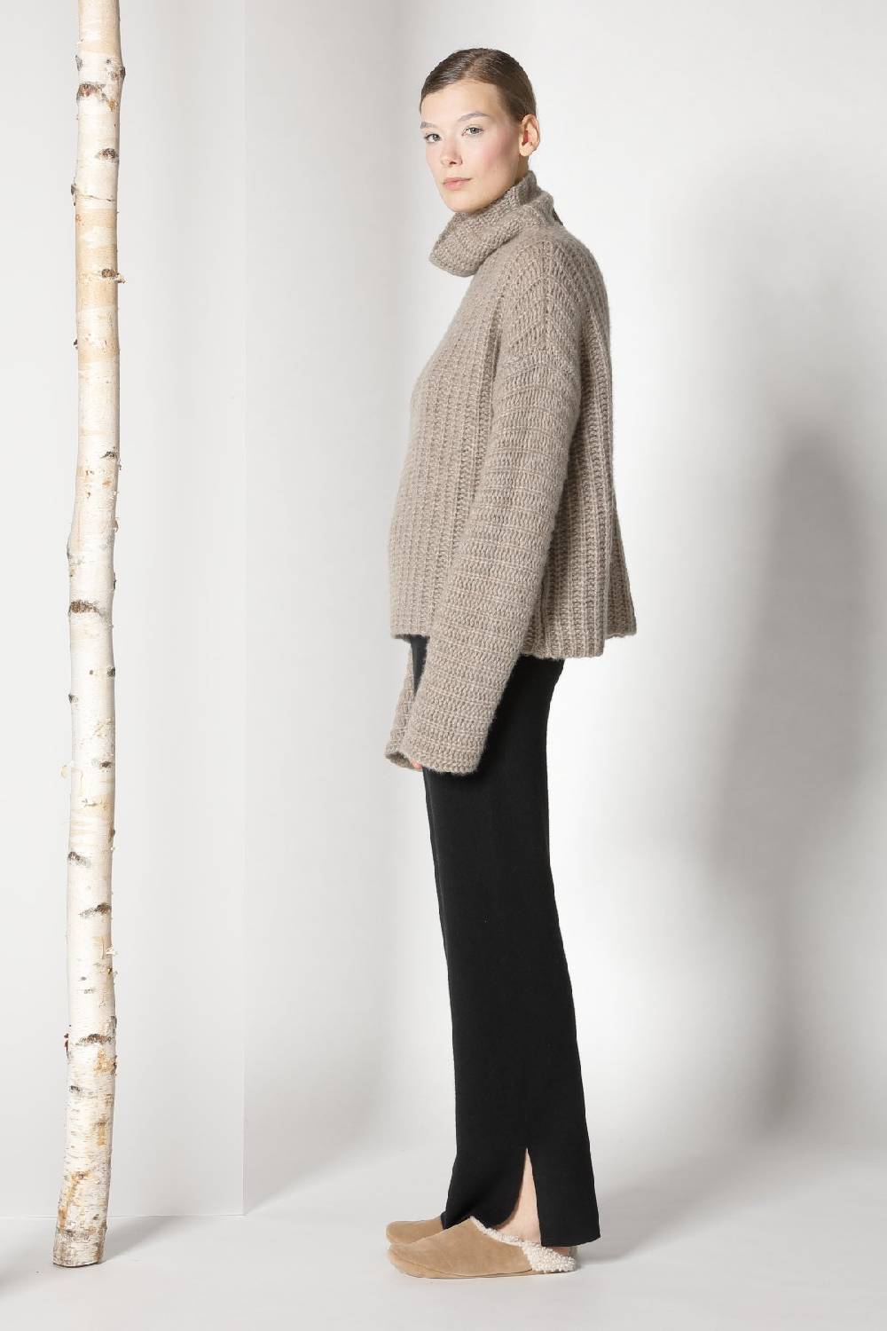 Sminfinity Fluffy Ribbed Turtleneck Jumper + Pure Slitted Pants